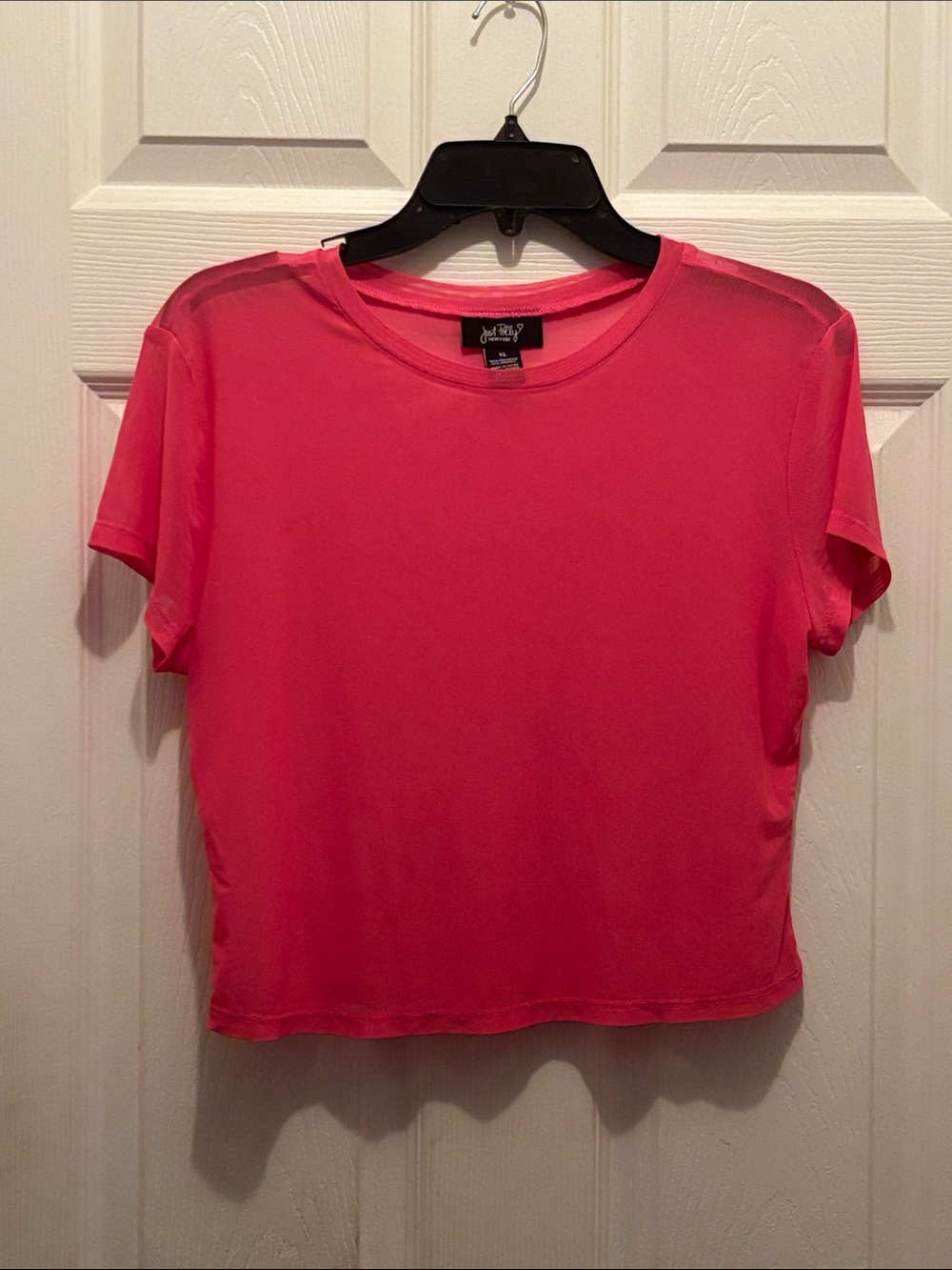 Just Polly New York Pink Short Sleeve Sheer Crewneck Top